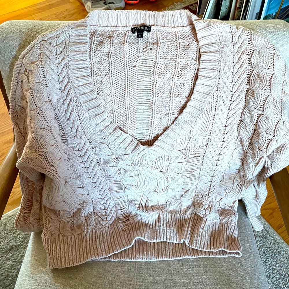 Express Deep V-Neck Sweater Light Pink